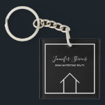 Real Estate Modern Personalised Realtor House Key Ring<br><div class="desc">This modern realtor keychain is custom made with your realty company name under the the agent name in chic typography. This minimalist black and white key chain feature a simple line drawing of a house. Contemporary gift for an agent working to help you buy a home.</div>