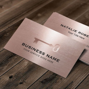 Real Estate Modern Rose Gold Key Realtor Business Card