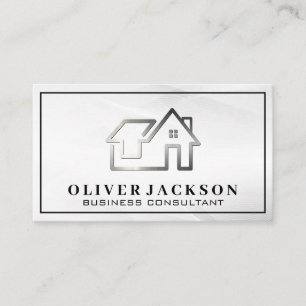 Real Estate Modern Silver Logo Business Card