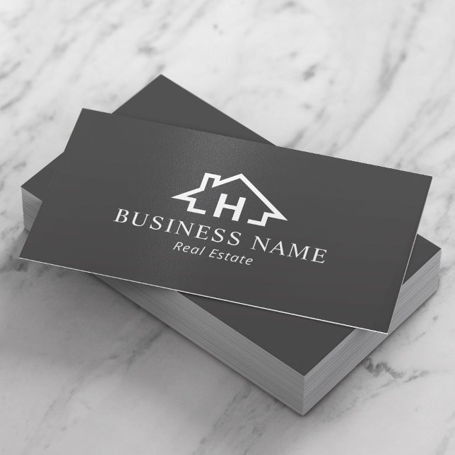 Real Estate Monogram House Logo Professional Grey Business Card (Creator Uploaded)