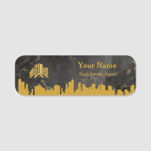 Real Estate Name Tag Badge Faux Marble & Logo