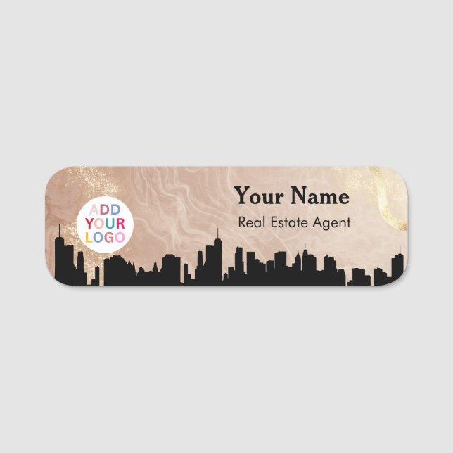 Real Estate Name Tag Badge with Skyline & Logo  (Front)