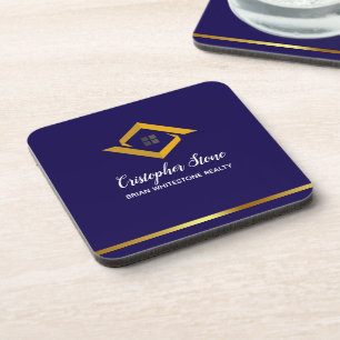 Real Estate Navy Blue House Logo Modern Realtor Coaster