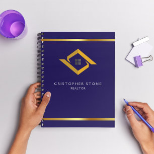 Real Estate Navy Blue House Logo Modern Realtor Notebook