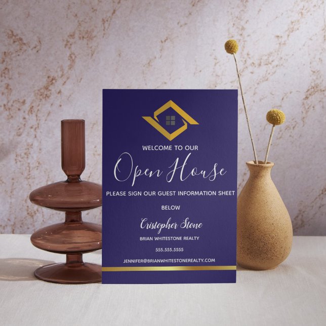 Real Estate Navy Blue House Logo Modern Realtor Pedestal Sign (Real Estate Navy Blue House Logo Modern Realtor Pedestal Sign
)