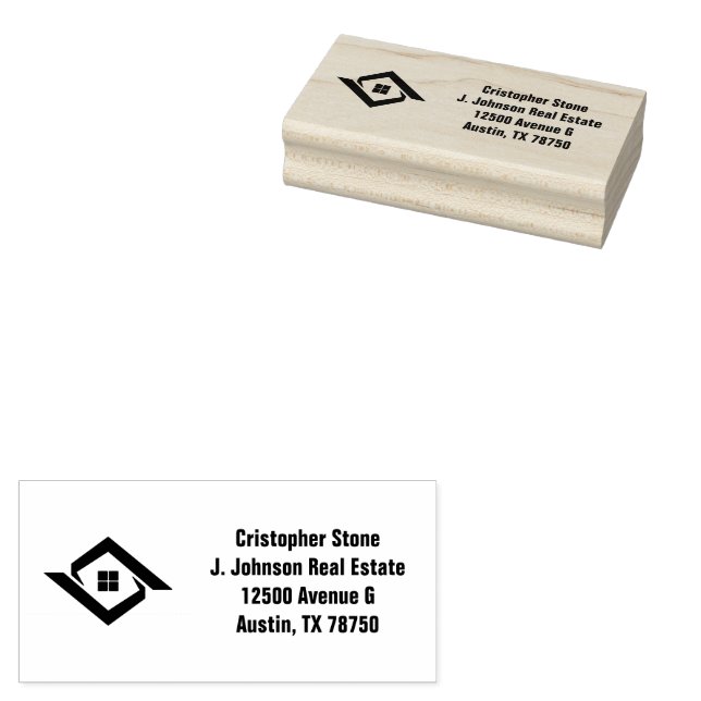 Real Estate Navy Blue House Logo Modern Realtor Rubber Stamp (Stamped)