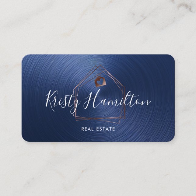 real estate navy professional house realtor photo business card (Front)