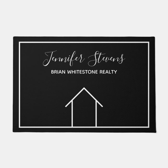 Real Estate Open House Black White Custom Realtor Doormat (Front)