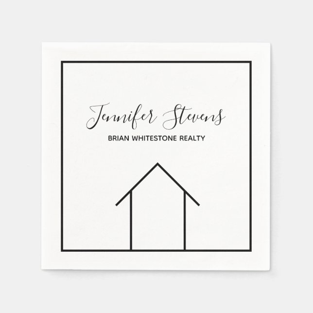 Real Estate Open House Black White Realtor Napkin (Front)