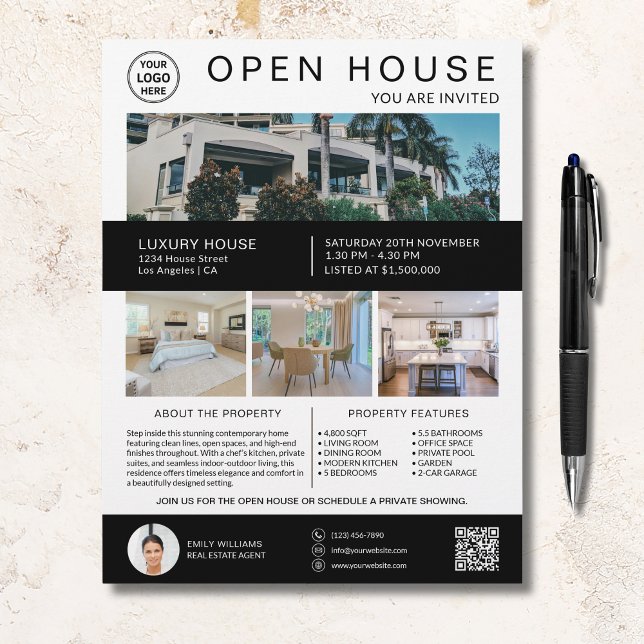 Real Estate Open House Logo Photo QR White Flyer (Real Estate Open House Logo Photo QR White Flyer)