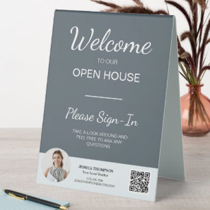 Real Estate Open House Sign In QR Code Table Sign
