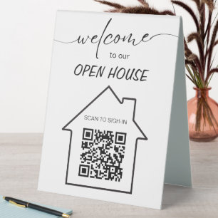 Real Estate Open House Sign In QR Code Table Sign
