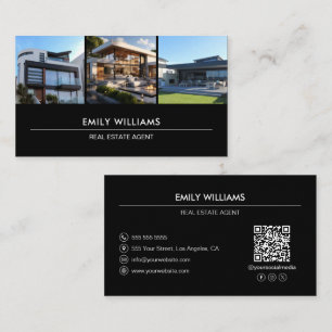 Real Estate Photo QR Social Media Black Business Card