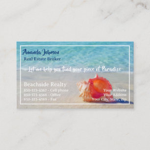 Real Estate Piece of Paradise Beach Waves Seashell Business Card