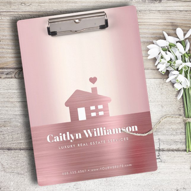 Real Estate Pink Rose Gold Foil Broker Agent House Clipboard (Creator Uploaded)