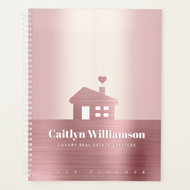 Real Estate Pink Rose Gold Foil Broker Agent House Planner (Front)