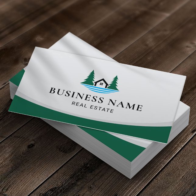 Real Estate Plain Forest Lake House Logo Realtor Business Card (Creator Uploaded)