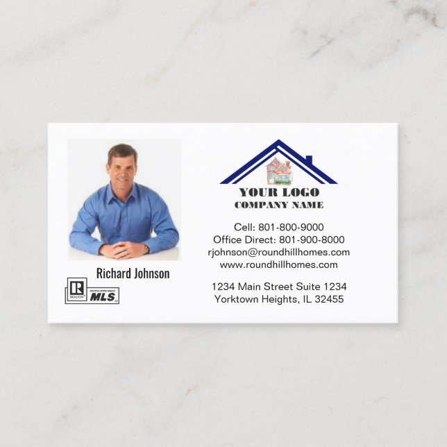 Real Estate Professional Add Photo Logo QR Code  Business Card (Front)