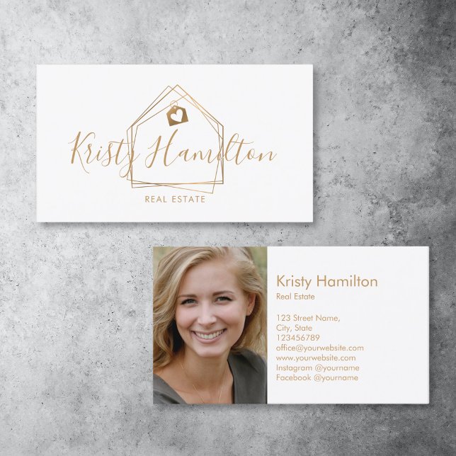 real estate professional house realtor add photo business card (gold house realtor logo business card)