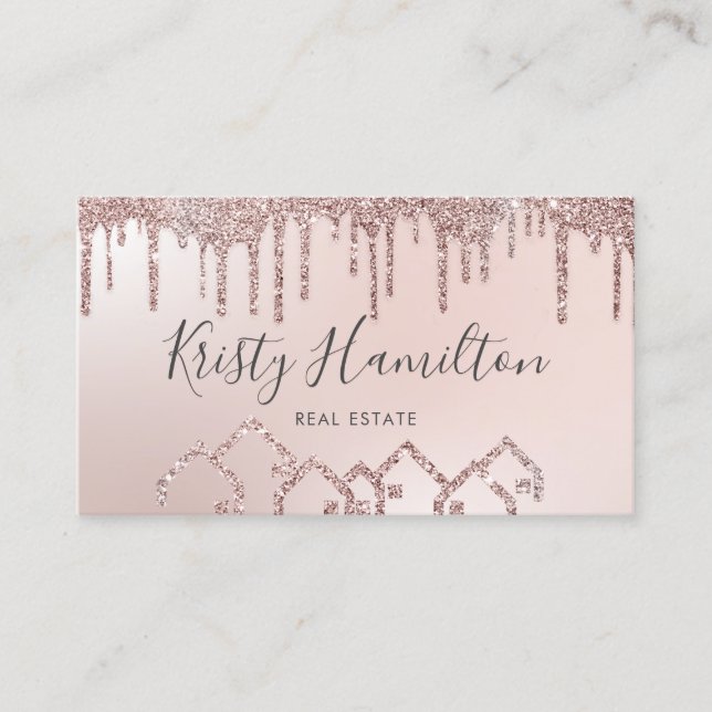real estate professional house realtor blush photo business card (Front)