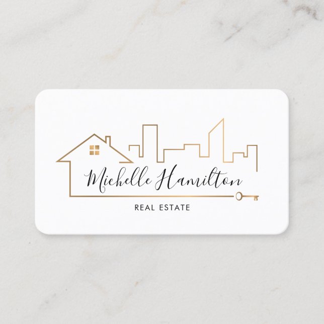 real estate professional house realtor gold photo business card (Front)