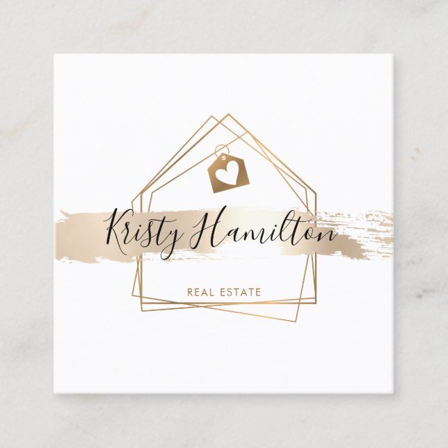 real estate professional house realtor gold square business card (Front)