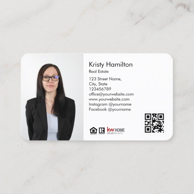 real estate professional realtor add photo QR code Business Card (Back)