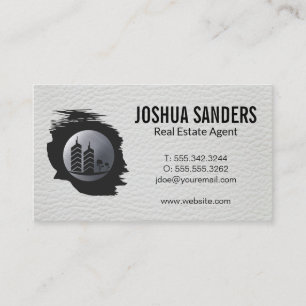 Real Estate Property Buildings Logo   Leather Business Card