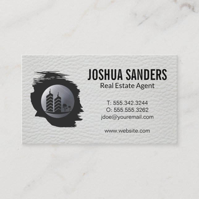 Real Estate Property Buildings Logo | Leather Business Card (Front)