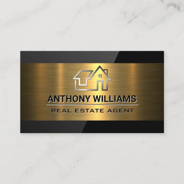 Real Estate Property | Gold Brushed | Black Gloss Business Card (Front)