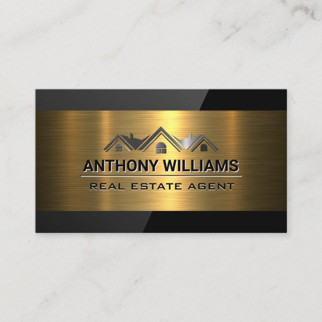 Real Estate Property | Gold Metallic | Black Gloss Business Card (Front)