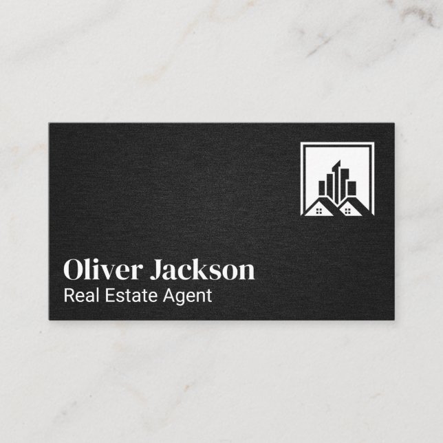 Real Estate Property Icon | Linen Texture Appointment Card (Front)