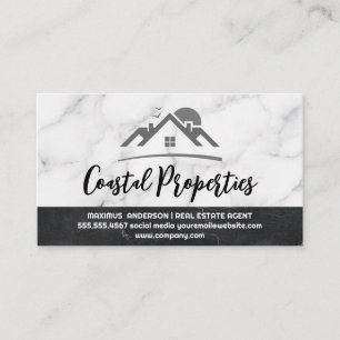 Real Estate Property Logo   Marble Background Business Card