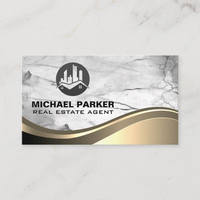 Real Estate Property Logo | Marble Metal Business Card (Front)
