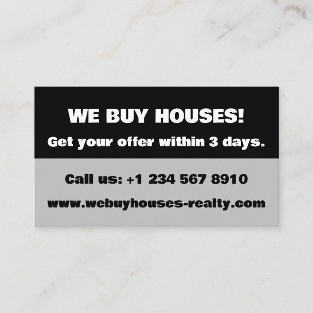 Real Estate Property Seller We Buy Houses Business Card (Front)