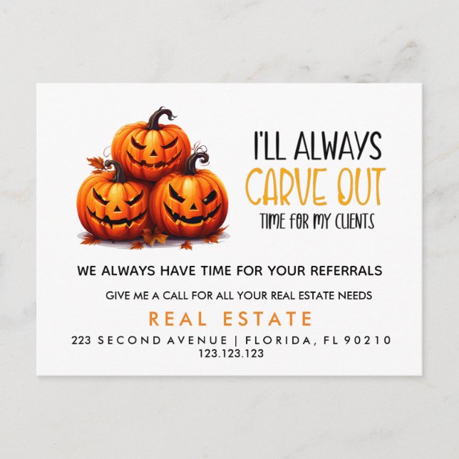 real estate pumpkin referrals Announcement  (Front)