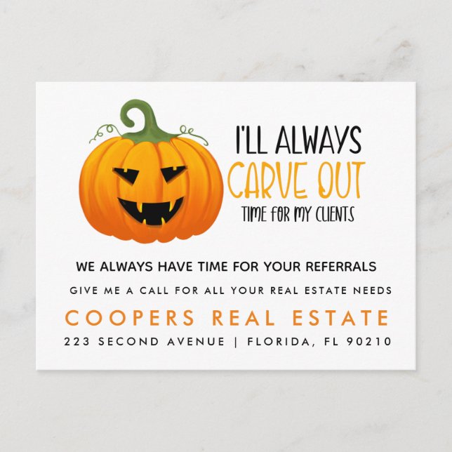 real estate pumpkin referrals Announcement  (Front)