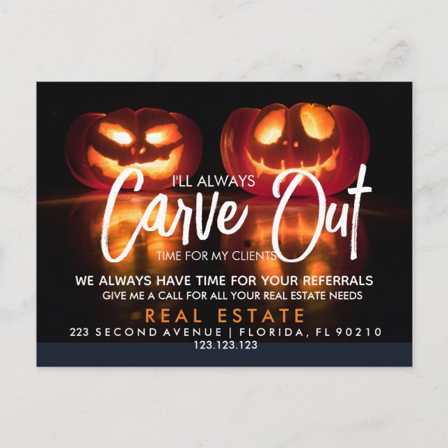 real estate pumpkin referrals Announcement  Postcard (Front)