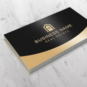 Real Estate Realtor Black & Gold Custom House Logo Business Card