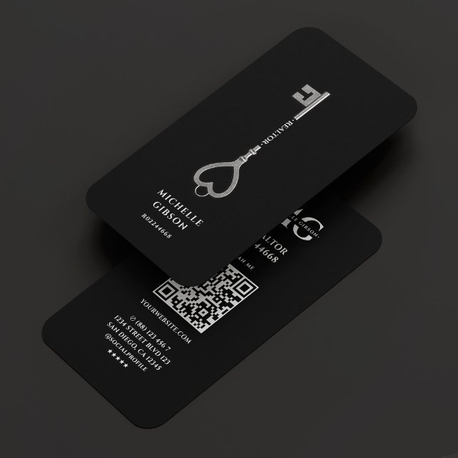 Real Estate Realtor Elegant Black Silver Key Business Card (Real Estate Realtor Elegant Black Silver Key Business Card
)