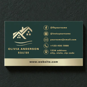 Real Estate Realtor Emerald Green Gold House Business Card