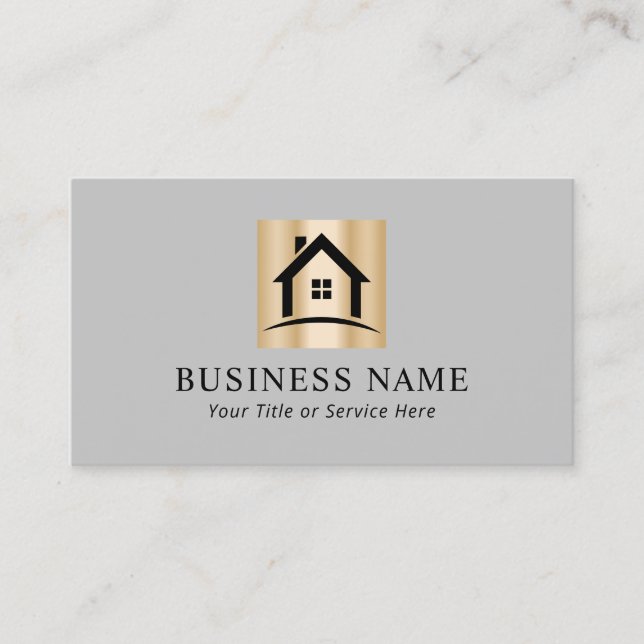 Real Estate Realtor Modern Gold House Logo Business Card (Front)