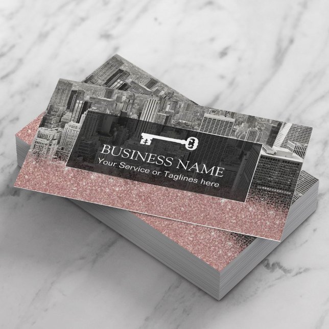Real Estate Realtor Modern Rose Gold Glitter Business Card (Creator Uploaded)