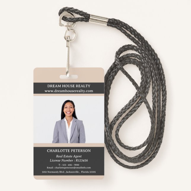 Real Estate Realtor Name ID Badge (Front with Lanyard)