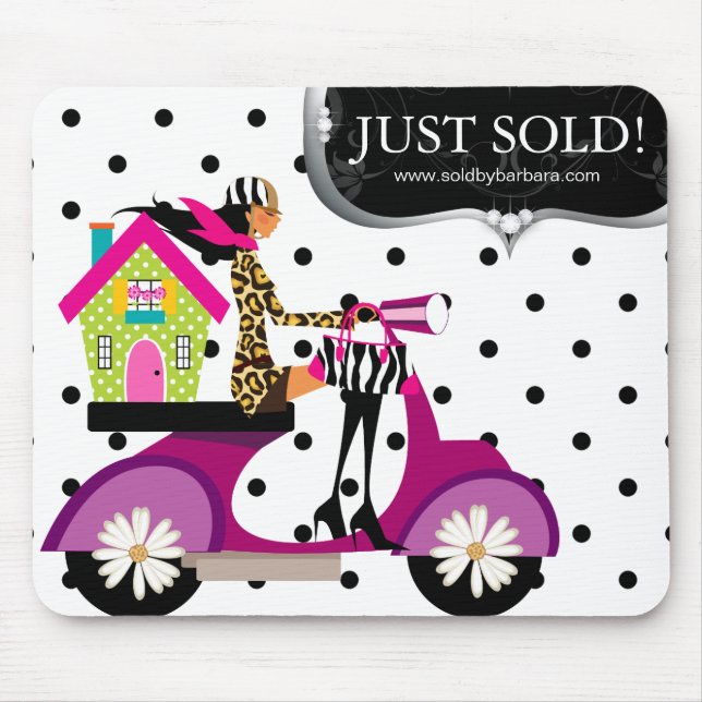 Real Estate Realtor Scooter Girl Dots Just Sold Mouse Mat (Front)