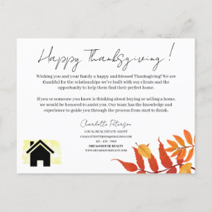 Real Estate Realtor Thanksgiving Marketing  Holiday Postcard