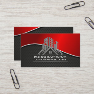 Real Estate Red Metallic Perforated Mesh Busi Business Card