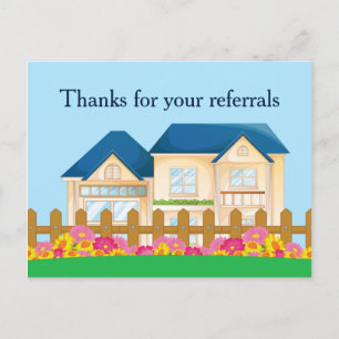 Real Estate Referral Thank You Blue House Drawing  Postcard