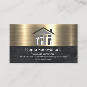 Real Estate Renovations   Metallic Gold Marble Business Card