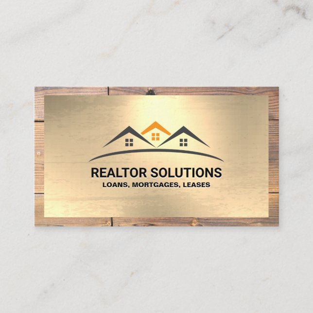 Real Estate Residential | Gold and Wood Border Business Card (Front)